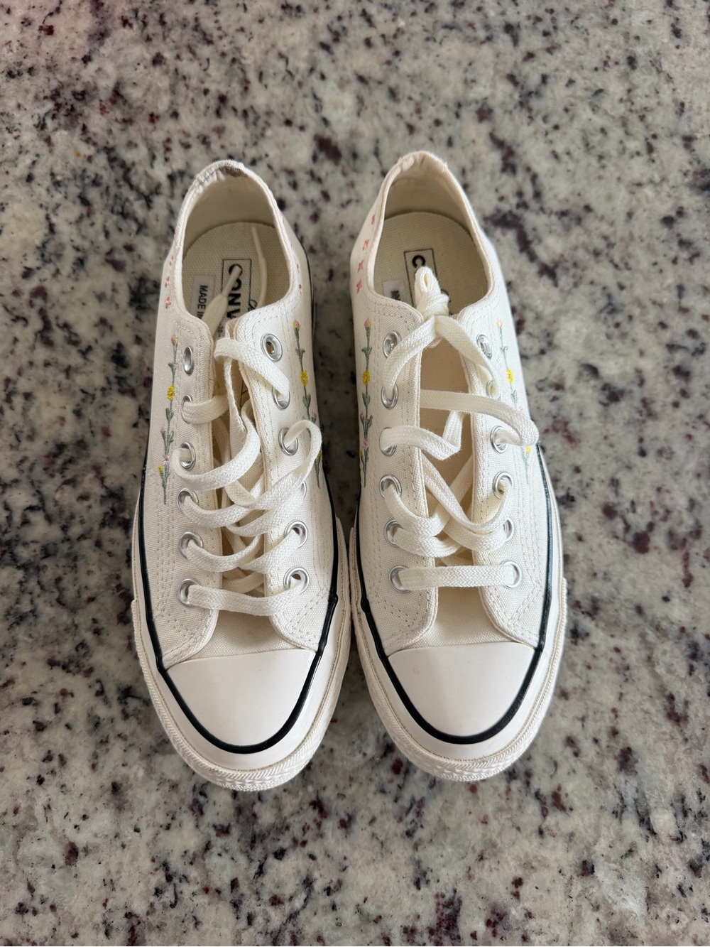 Converse Low-Top Sneaker with Yellow Floral Embroidery - White